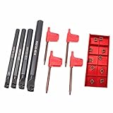 Dioche 4-teiliges CNC-Drehmaschinen-Bohrstangen-Drehwerkzeughalter-Set S07K/S08K/S10K/S12M-SCLCR06 + 10-teilige CCMT060204-Einsätze + 4-teilige Schraubenschlüssel für die Präzisionsbearbeitung