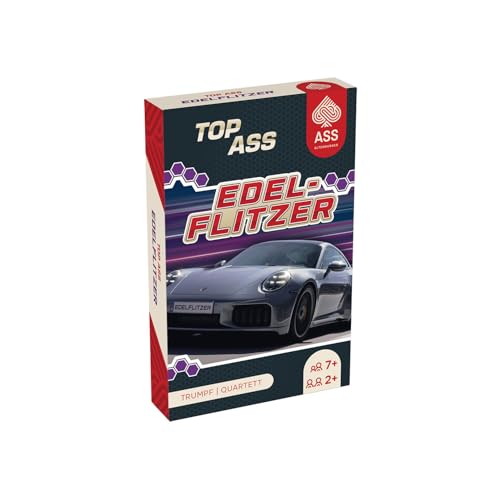 Ass Altenburger TOP Ass - Edelflitzer Auto Quartett u. Trumpf Speed - Reihe Sportwagen inkl. 3 Joker (Kartenspiel für Kinder) Silber und Schwarz