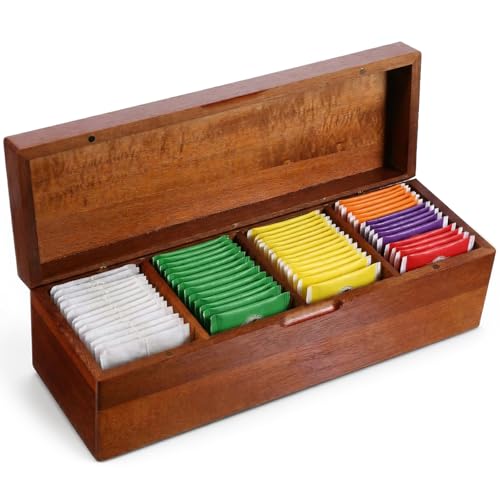 KongTiva Acacia Wooden Tea Bag Organizers with 4 Compartments