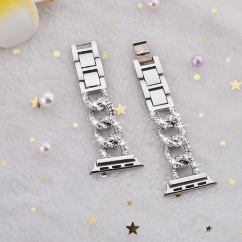 Image of VISOOM Bracelet Compatible With Apple Watch 46mm /45mm /44mm /42mm Series 11 10 9 8 7 SE Series 6 5 4 Bands Women Metal Iwatch Wrap Jewerly Ape Watch Strap Slim Bands For Apple Watch 3 2 1