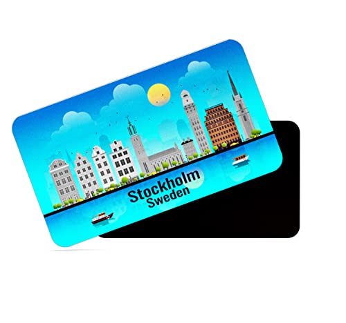 Image of dhcrafts Rectangular Rubber Fridge Magnet /Magnetic Card Blue Sweden Stockholm Design Pack of 1 (8.6cm x 5.4cm)