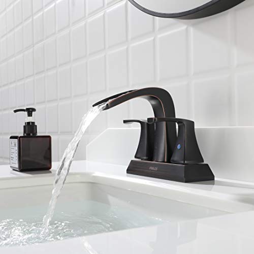 Parlos Waterfall Spout 2 Handles Bathroom Faucet With Metal Pop-Up Drain And Faucet Supply Lines, Oil Rubbed Bronze, Doris 14069 #TOP6