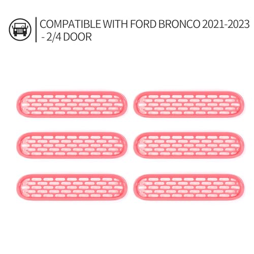 Image of Front Grill Mesh Grille Inserts Cover Frame Trims Kit 6Pcs Fit for Ford Bronco 2021-2026 2 /4 Door Exterior Accessories (Pink)