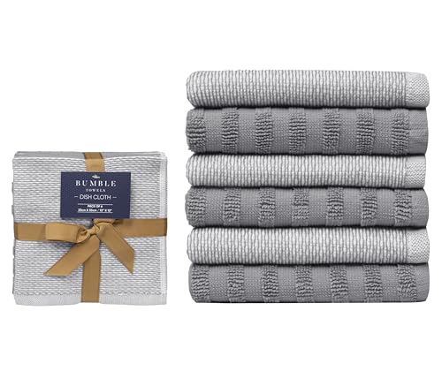 Image of Bumble Premium Dish Cloths 13 inchx13 inch (6 Pack) | 100% Natural Ring Spun Cotton | 400 GSM | Highly Absorbent & Soft |Yarn Dyed & Solid Dyed Terry Dish Cloth Set - Grey