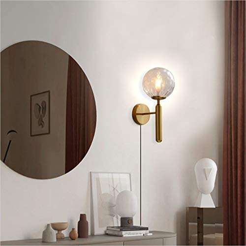 Image of KCO Lighting Plug in Globe Wall Light Vintage Industrial Wall Sconce Lighting Fixture with On /Off Switch, Metal Wall Lamp for Bedroom Living Room Hallway,(Clear Plug in)