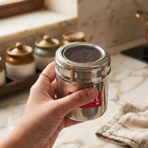 Image of HAZEL Stainless Steel See Through Container 250 ml | Steel Storage Jar with Transparent Lid | Small Kitchen Container for Spices, Dry Fruits & Snacks