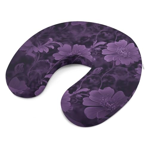 Oreiller de voyage violet confortable en forme de U portable