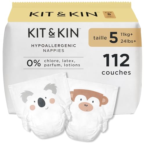 Couches Kit & Kin Taille 5 hypoallergéniques à base de plantes pack de 112 unités pour bébé