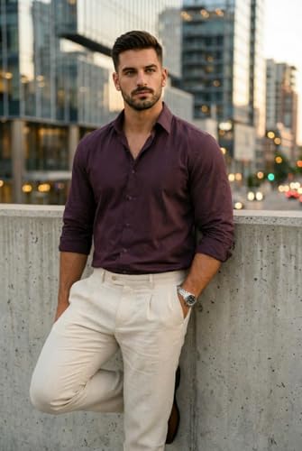 Image of IndoPrimo Men's Cotton Shirt with Stylish Full Sleeves Spread Collared Neck Solid Pattern Western Style Classic Fit and Standard Length | Casual Shirt for Man