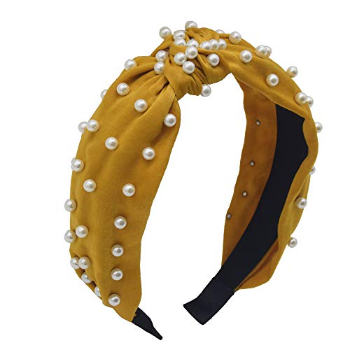 MHDGG Pearl Headbands Headbands for Women,1Pcs Elegant Wide Headbands Knot Headbands for Women Headwear Barrette Styling Tools Accessories,Yellow