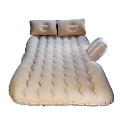 jtymx Beige Portable SUV Inflatable Car Bed - Durable Multi-Functional Rectangular PVC Velvet Air Cushion - Ideal for Camping, Picnics,