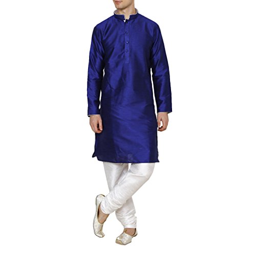 Kurta Churidar azul real talla 48 túnica india de algodón y seda para hombre