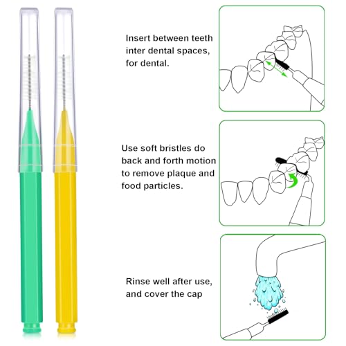 Image of Patelai 100 Pieces Braces Dental Brush for Cleaner Interdental Toothpick Dental Tooth Flossing Head Oral Hygiene Flosser Toothpick Cleaners Tooth Tool(Green, Yellow,Mixed Sizes)
