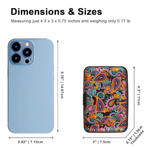 Image of Credit Card Holder Small RFID Blocking Wallet Business Metal Slim Mini Aluminum Hard Case for Women Men Gift, Paisley Art, small, Minimalist, Compact, American