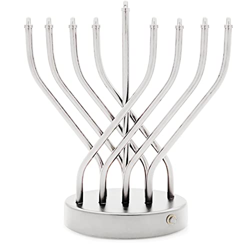 The Dreidel Company Hanukkah Menorah Contemporary Design, LED Electric Hanukkah Menora, Battery Powered - Silver