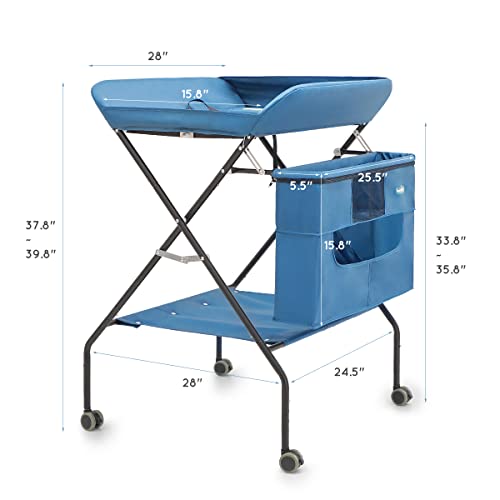 Baby Changing Table, Portable Folding Diaper Changing Station With Wheels, Adjustable Height Mobile Nursery Organizer, Large Storage Racks For Newborn Baby &Infant #TOP7