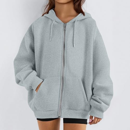 OIOLOYJM Zipper Hoodies for Women Long Sleeve Oversized Sweatshirts Y2k Drawstring Soft Jacket 2025 Fall Fashion with Pockets