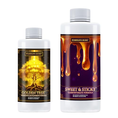 Humboldts Secret Golden Tree - All-in-One Concentrated Additive - Vegetables, Flowers, Fruits, & More (2 oz) w/Sweet & Sticky – Carbohydrate and Saccharide Energy Source – Energy for Plants (8 oz)