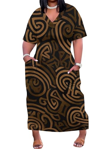 Image of SUZONANA Plus Size Dresses for Curvy Women African Print American Dress Summer Outfits Casual Loose with Pocket