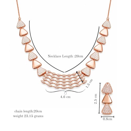 Image of Nilu's Collection Rose Gold Plated AD Stone Jewellery Set for Women, Girls | Special Ocassion, Wedding, Engagement, Dating | Anti Tarnish | Anti Allergy | Necklace and Earring Set | Gift for Her