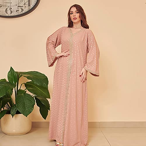 FPOVFPO Women's Muslim Abaya One-Piece V Neck Bronzing Dress Islamic Full Length Kaftan Daily Casual3