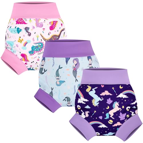 FLYISH DIRECT Pañal de Natación Bebés Reutilizable, Pañales para Piscina Elásticos, 3 Pares de Pañal Bañador Bebés Reutilizable para Niños y Niñas, 3-4 años, Morado