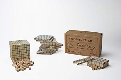 Dida – Set Blocchi Multibase Base 10 in Legno, 131 Pezzi | Unità, Decine, Centinaia, Migliaia | Manipolazione Tattile, Apprendimento Visivo | Scuola Primaria e Uso Didattico