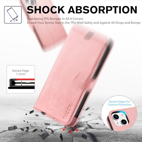 Image of TUCCH Wallet Case for iPhone 13 (6.1 inch) 2021, 3 Card Holders, Rose Gold | RFID Blocking, Viewing Stand, Shockproof TPU Shell, PU Leather, Magnetic Closure, Protective Folio Flip Cover