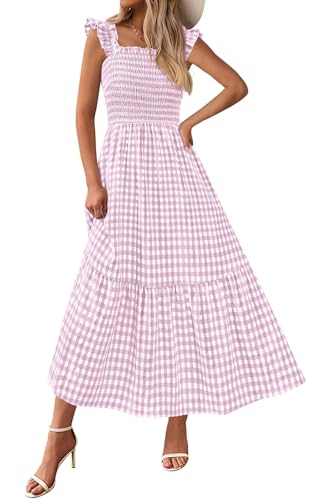 Image of PRETTYGARDEN Women's Summer Dress Casual Ruffle Strap Gingham Midi Sundress