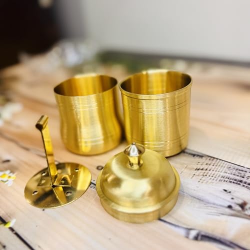 Image of Brass Coffee Filter | South Indian Traditional Style Coffee Maker | Handcrafted Copper Finish Filter Kaapi Brewer | Metal Coffee Filter for Home Kitchen Use Drinkware Tool