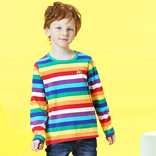 Toddler Boys Long Sleeve T-Shirts Rainbow Striped Cotton Shirts Kids O-Neck Tops 2T #TOP5