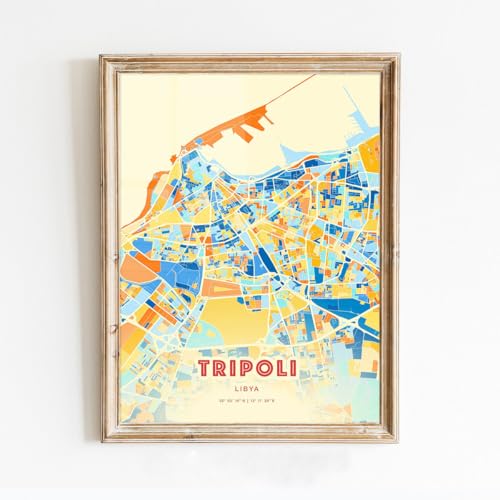 Colorful Poster of TRIPOLI LIBYA Blue Orange | 11x17 12x18 16x24 24x36 Unframed Print Wall Art | Maximalism City Traveler Gift | Maximalist Home Office Decor