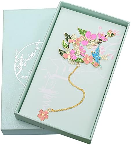 Toirxarn Metal Bookmark Flower-Themed, Gift for Reader Women/Men/Girls/Friends/Teachers. Anyone Birthday Present.(Golden Pendant Peach Blossom)