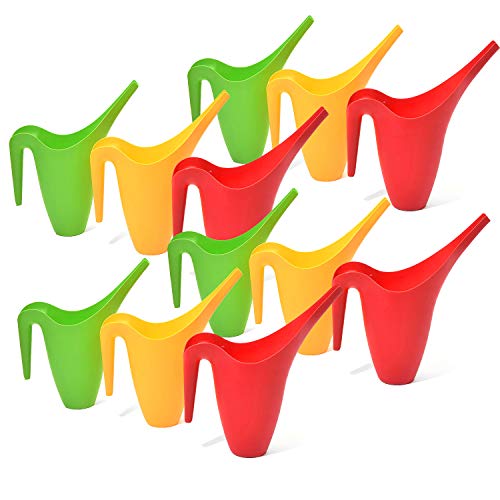 Ashman Set of 12 Watering Can, Indoor and Outdoor Use, Assorted Colors which Include Red, Green, Yellow, 2 Liter Capacity, 12 Pack