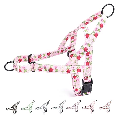 haoyueer No Pull Dog Harness for Small Medium, and Large Pets - Floral Pattern Nylon Safety Training Harness (Roses, L)