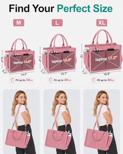 Image of FIORETTO Womens Canvas Tote Bag Purse with Individual Compartment, Zipper Top, Reinforced Bottom & Luggage Sleeve