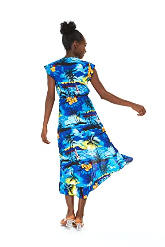 Image of Hawaii Hangover Family Matching Hawaiian Clothes, Sunset Blue | Family matching Hawaiian outfits, Sunset Blue, lightweight rayon, machine washable, tropical print, luaus, cruises