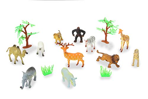 JAMARA Tierspielset Wild Animals 3,5' 16-teilig - ideales Zubehör für jeden Zoo, liebevollen Details, fördert das Rollenspiel und die Fantasie, Höhe: 30-95 mm