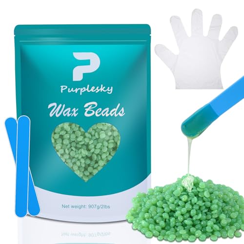 Coarse Wax Beads, 2 Lbs Hard Wax Beads for Hair Removal, Bikini Waxing Beads for Brazilian, Leg, Face, Armpit, Home Waxing Bulk Kit with Silicone Wax Stick (Aloe)