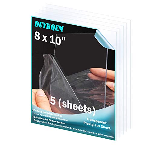 Plexiglass Sheet/Panel Acrylic 8x10" - DUYKQEM 5 Pieces Thin PETG Thick 0.04", Transparent Plastic Plexi for Picture Frame Replacement Glass, Crafting Projects, Cricut Cutting, Resin Painting&Signs.