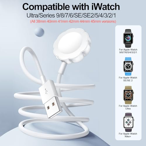 𝟐𝟎𝟐𝟒 𝐔𝐩𝐠𝐫𝐚𝐝𝐞𝐝 for Apple Watch Charger,Magnetic Fast Charging Cable Portable Wireless iWatch Charger Cable Compatible with iWatch Series Ultra//9/8/7/6/SE/SE2/5/4/3/2/1-3.3FT,White - Thumbnail 2