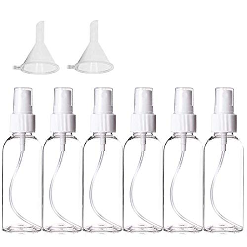 Preisvergleich Produktbild 6 Stück 100ml Sprühflasche klein, Zerstäuber Plastik Sprayflasche Leer Parfumzerstäuber Reiseflaschen Set und 2 Stück Trichter (6 pack)