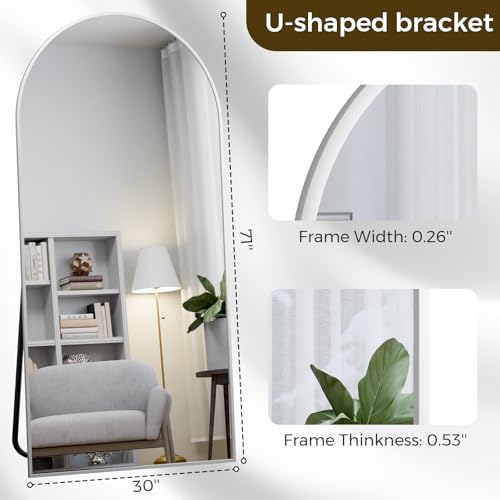 Image of Koonmi 30 inchx71 inch Arched Full Length Mirror, Silver Large Floor Mirror with Aluminum Alloy Frame, Standing Hanging or Leaning Wall-Mounted Full Body Mirror for Living Room and Bedroom