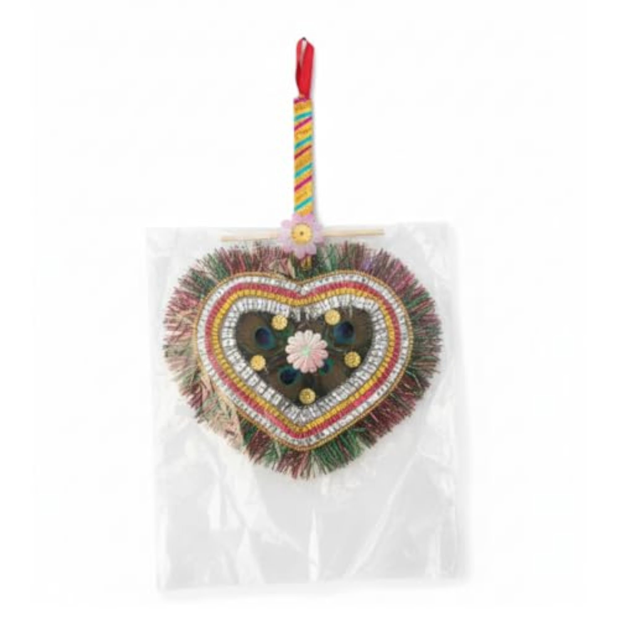 Original Peacock Feather Hand Fan, Heart Shape