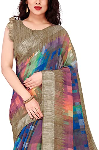 Image of MIRCHI FASHION Women's Cotton Blend Colorful Texture Blocks Printed Saree with Blouse Piece