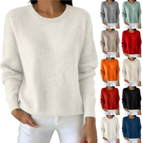Furundly Pullover Sweaters for Women Solid Color Crew Neck Knit Sweater | Crew Neck, Long Sleeve, Solid Color, Knit Sweater, Fall Winter - image 1