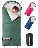 KingCamp Saco de Dormir Infantil de algodón, Ligero e Impermeable, Apto para Camping en Interiores y Exteriores, para niños de 10 a 12 años (hasta 100-140 cm), Verde