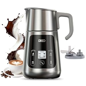 Dreo Milchaufschäumer Elektrisch [Verbessert], All-in-1 450ml Elektrischer Milchschäumer für Latte, Cappuccino, Heiße Schokolade, über 30 Getränke, Leicht zu Reinigen, Spülmaschinenfest, LED-Anzeige