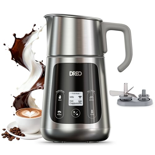 DREO Mousseur à Lait Électrique [Amélioré], Mousseur Automatique All-in-1 de 450ml pour Lait, Cappuccino, Chocolat Chaud, Plus de 30 Boissons, Facile à Nettoyer,...