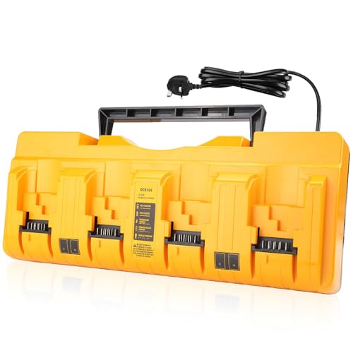 4-Ports Replacement compatible with Dewalt Battery Charger – Fast Charging for 20V Batteries with Advanced Protection Systems and Intelligent Indicator Lights for Safe and Efficient Usage